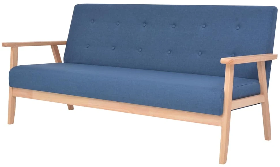 Sofa Sofos komplektas, 3 dalių, mėlynos spalvos, audinys