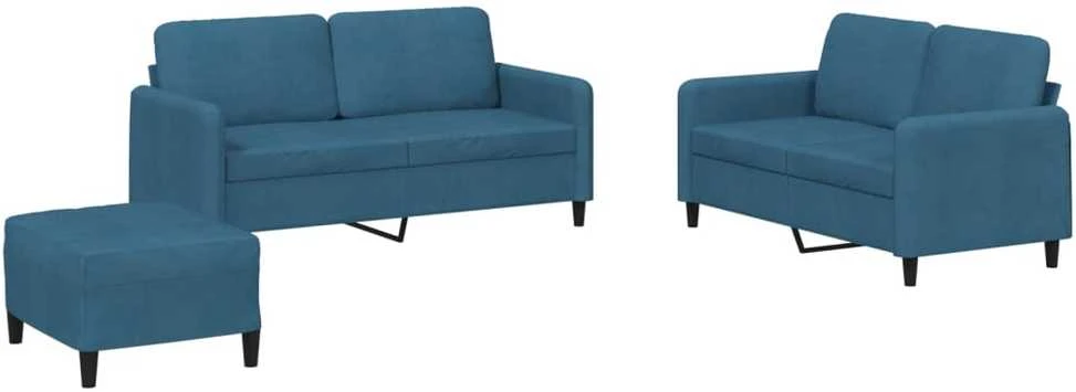 Sofa Sofos komplektas, 3 dalių, mėlynos spalvos, aksomas