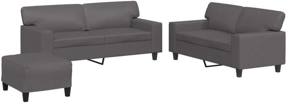 Sofa Sofos komplektas, 3 dalių, pilkos spalvos, dirbtinė oda