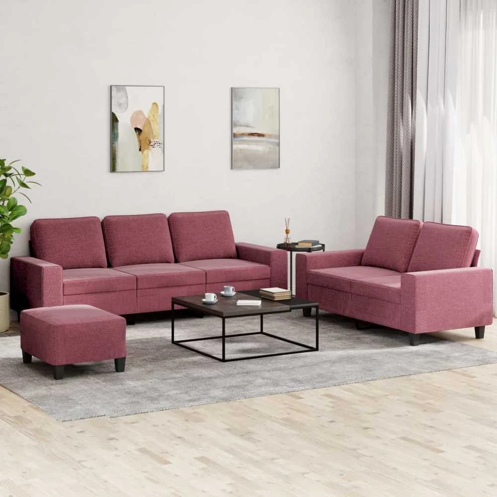 Sofa Sofos komplektas, 3 dalių, raudonojo vyno spalvos, audinys