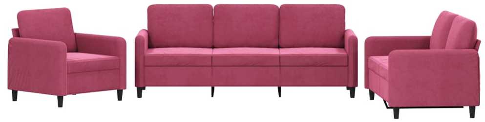 Sofa Sofos komplektas, 3 dalių, raudonojo vyno spalvos, aksomas