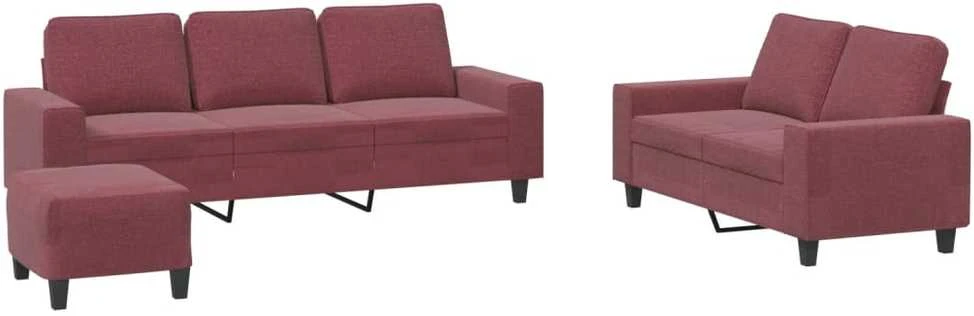 Sofa Sofos komplektas, 3 dalių, raudonojo vyno spalvos, audinys