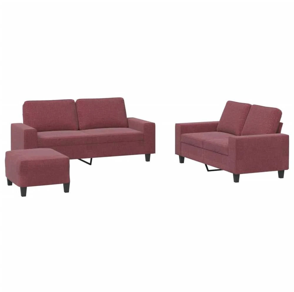 Sofa Sofos komplektas, 3 dalių, raudonojo vyno spalvos, audinys