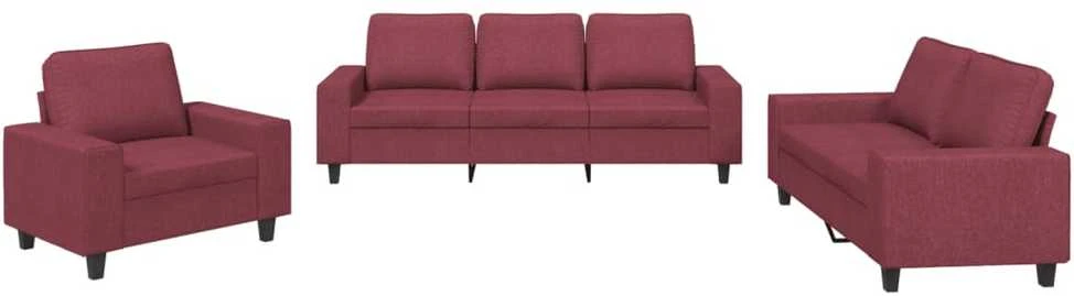 Sofa Sofos komplektas, 3 dalių, raudonojo vyno spalvos, audinys