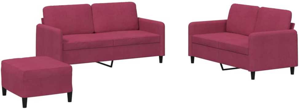 Sofa Sofos komplektas, 3 dalių, raudonojo vyno spalvos, aksomas