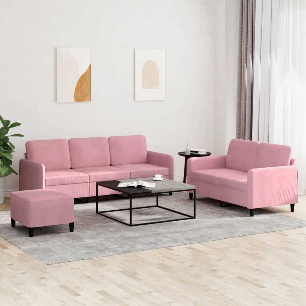 Sofa Sofos komplektas, 3 dalių, rožinės spalvos, aksomas