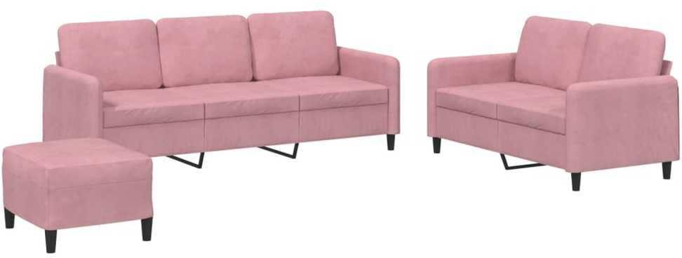 Sofa Sofos komplektas, 3 dalių, rožinės spalvos, aksomas