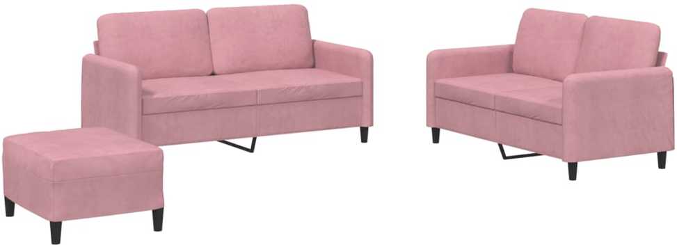 Sofa Sofos komplektas, 3 dalių, rožinės spalvos, aksomas