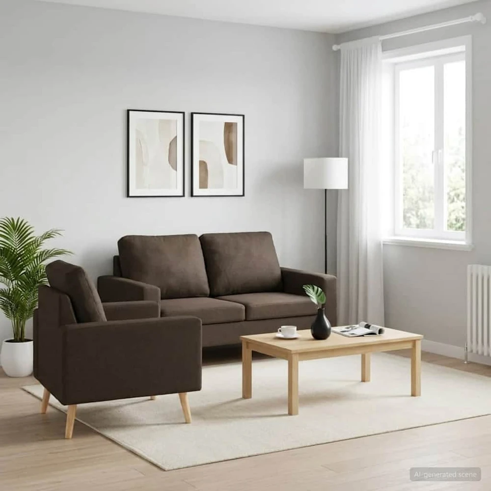 Sofa Sofos komplektas, 3 dalių, rudas, audinys (288695+288705)