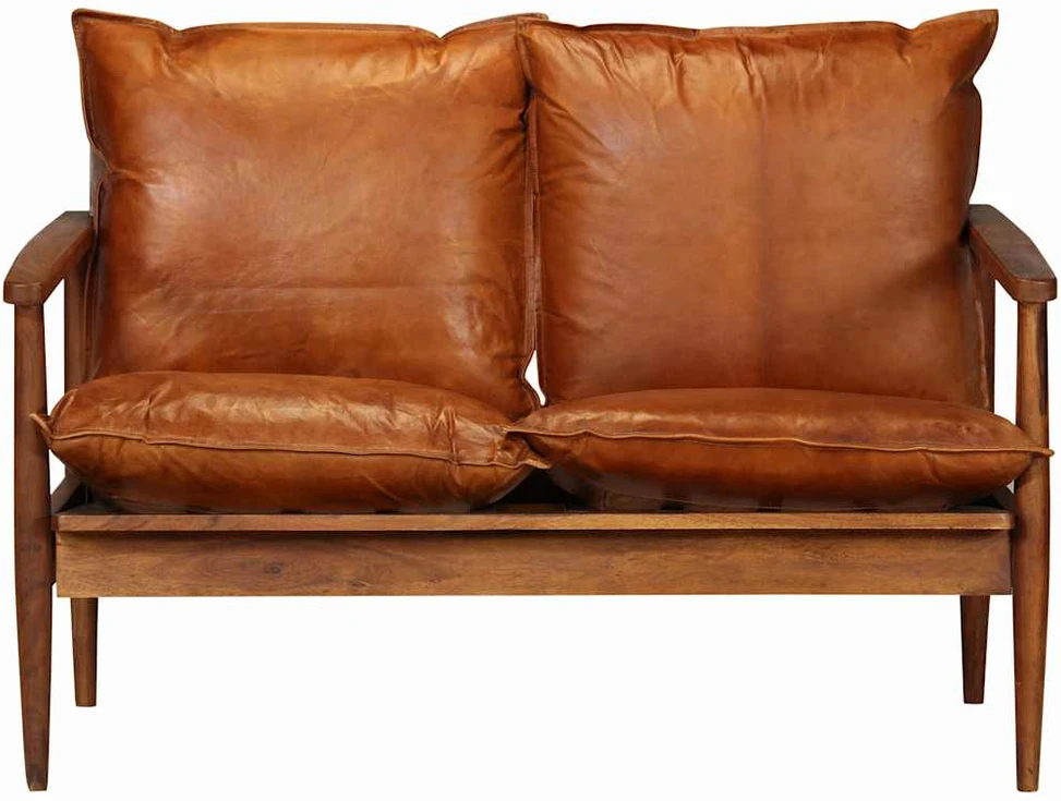 Sofa Sofos komplektas, 3 dalių, rudas, tikra oda ir akacijos masyvas