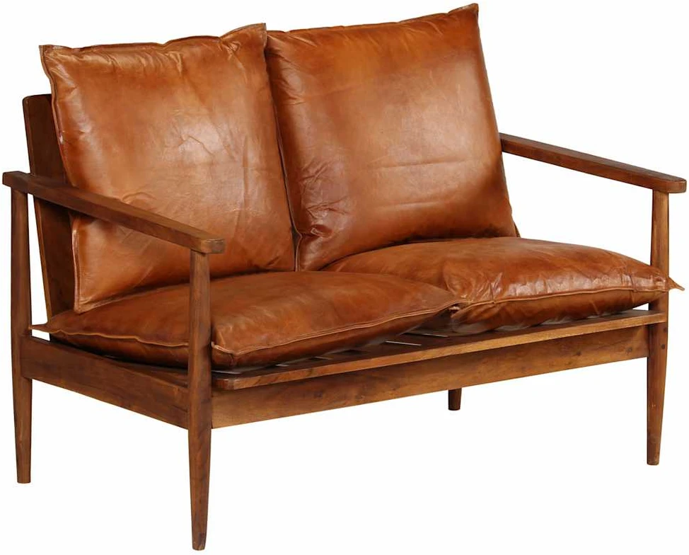 Sofa Sofos komplektas, 3 dalių, rudas, tikra oda ir akacijos masyvas