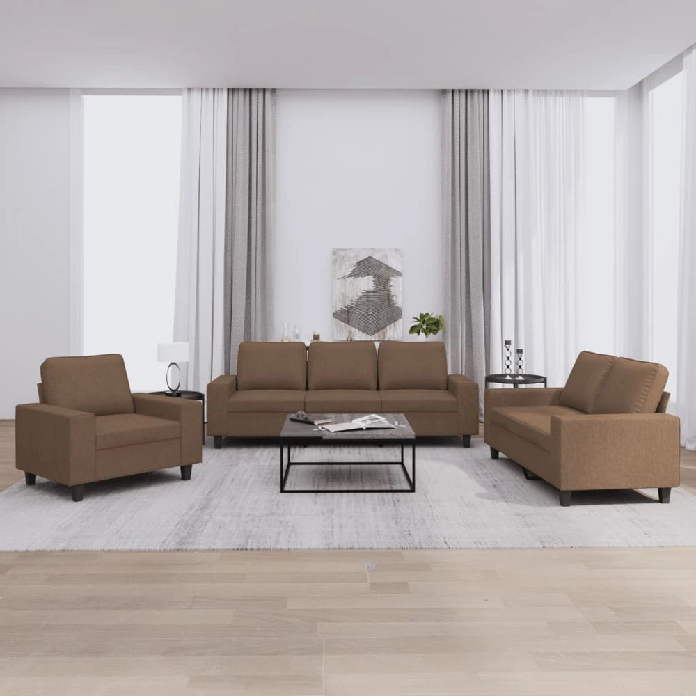 Sofa Sofos komplektas, 3 dalių, rudos spalvos, audinys