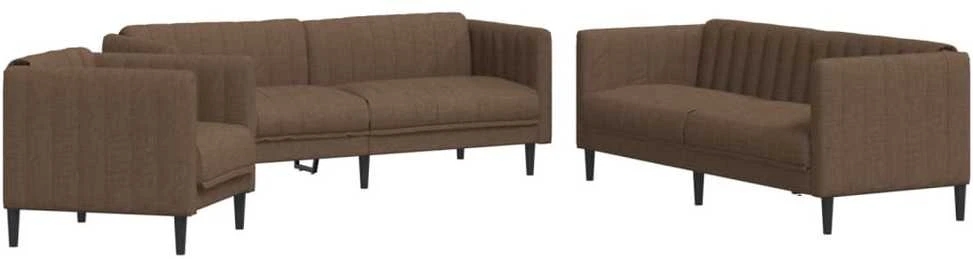 Sofa Sofos komplektas, 3 dalių, rudos spalvos, audinys