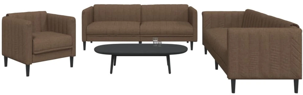 Sofa Sofos komplektas, 3 dalių, rudos spalvos, audinys