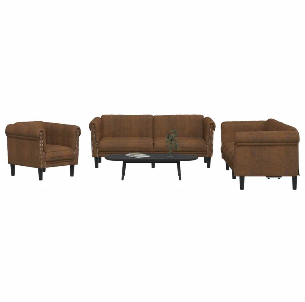 Sofa Sofos komplektas, 3 dalių, rudos spalvos, aksomas