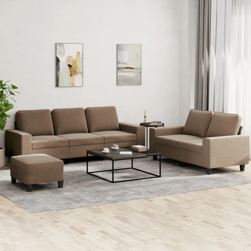 Sofa Sofos komplektas, 3 dalių, rudos spalvos, audinys
