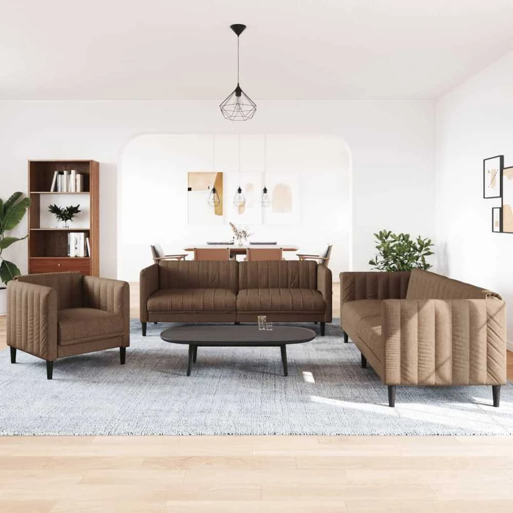 Sofa Sofos komplektas, 3 dalių, rudos spalvos, audinys