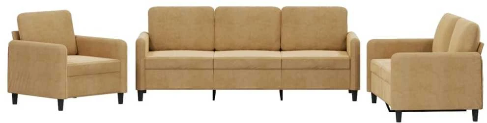 Sofa Sofos komplektas, 3 dalių, rudos spalvos, aksomas