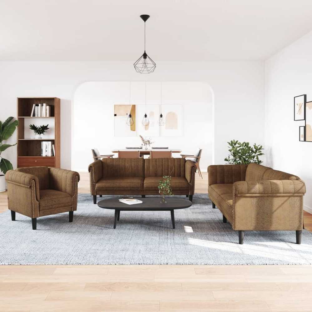 Sofa Sofos komplektas, 3 dalių, rudos spalvos, aksomas