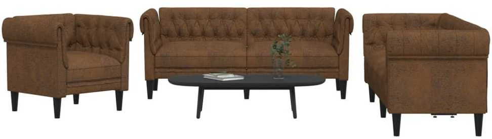 Sofa Sofos komplektas, 3 dalių, rudos spalvos, audinys