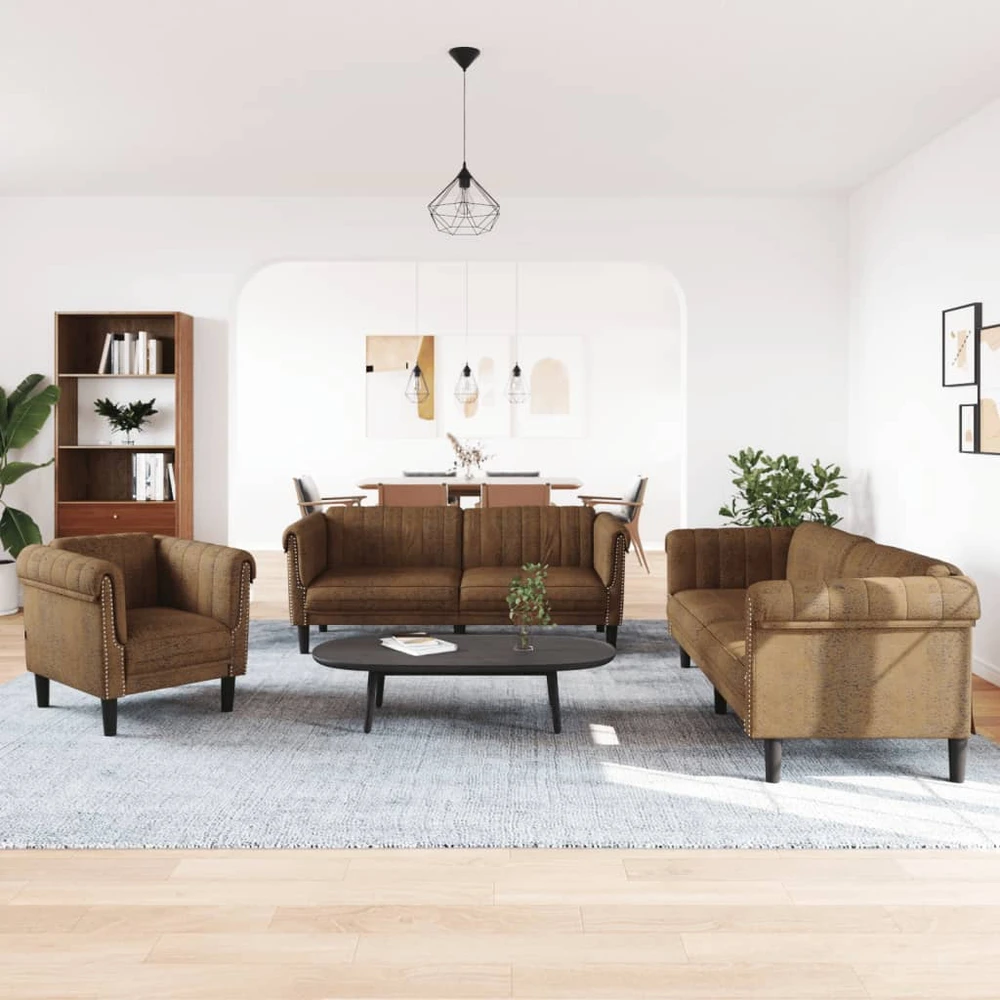 Sofa Sofos komplektas, 3 dalių, rudos spalvos, aksomas