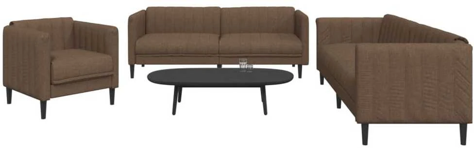 Sofa Sofos komplektas, 3 dalių, rudos spalvos, audinys