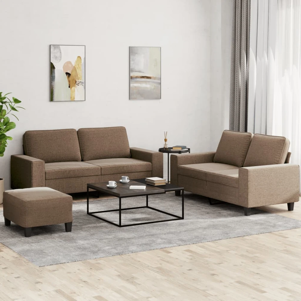 Sofa Sofos komplektas, 3 dalių, rudos spalvos, audinys