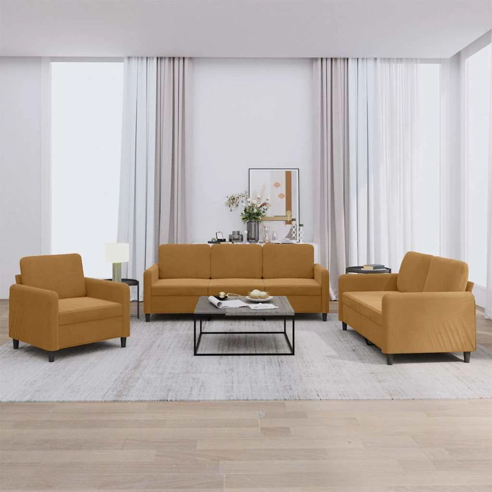 Sofa Sofos komplektas, 3 dalių, rudos spalvos, aksomas