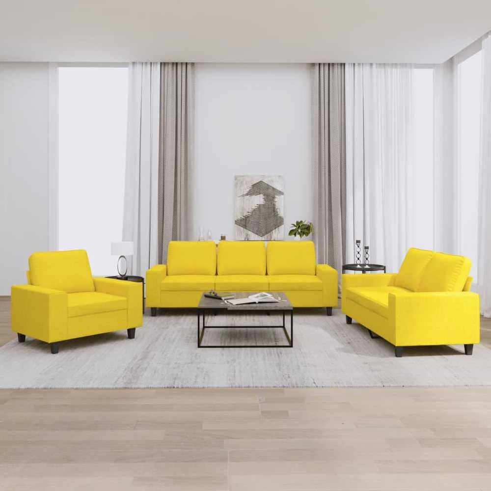 Sofa Sofos komplektas, 3 dalių, šviesiai geltonos spalvos, audinys