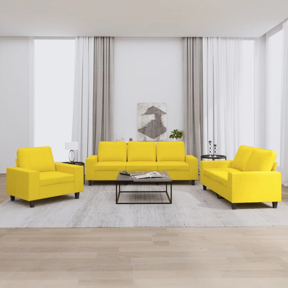 Sofa Sofos komplektas, 3 dalių, šviesiai geltonos spalvos, audinys