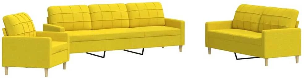 Sofa Sofos komplektas, 3 dalių, šviesiai geltonos spalvos, audinys