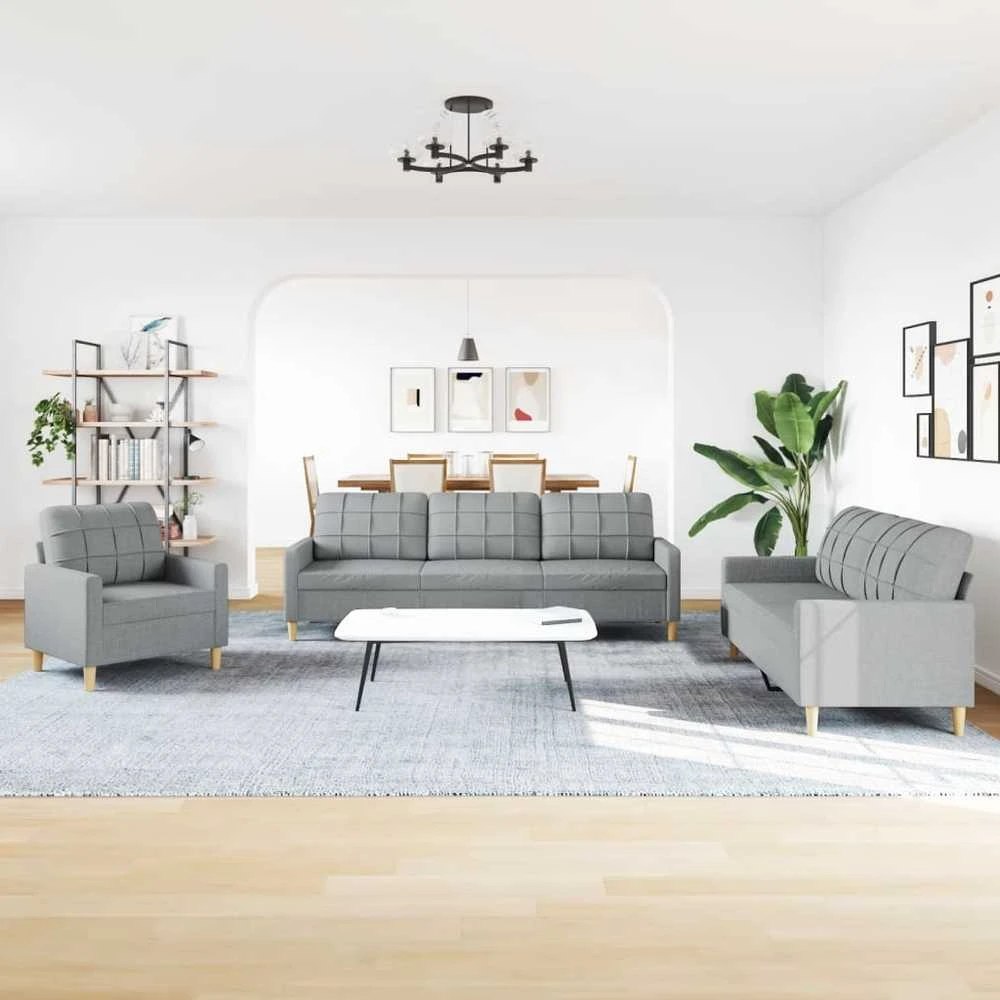 Sofa Sofos komplektas, 3 dalių, šviesiai pilkos spalvos, audinys