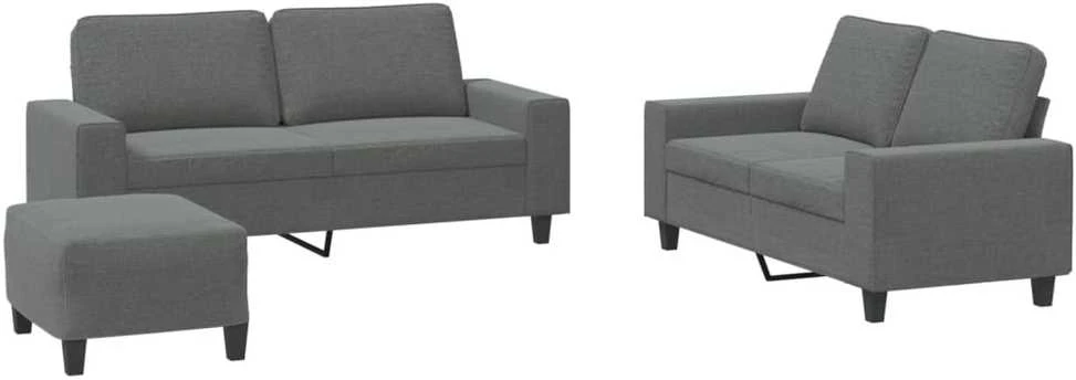 Sofa Sofos komplektas, 3 dalių, tamsiai pilkos spalvos, audinys
