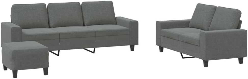 Sofa Sofos komplektas, 3 dalių, tamsiai pilkos spalvos, audinys