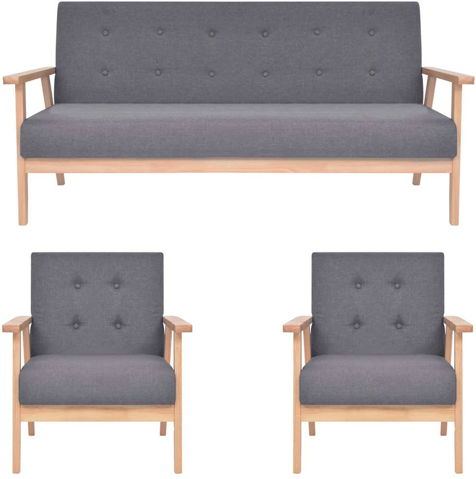 Sofa Sofos komplektas, 3 dalių, tamsiai pilkos spalvos, audinys