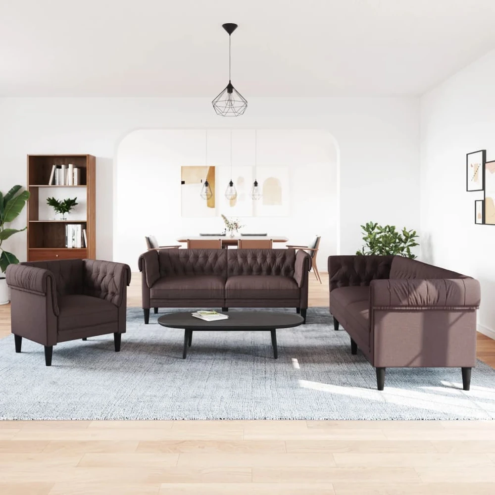 Sofa Sofos komplektas, 3 dalių, tamsiai rudos spalvos, audinys
