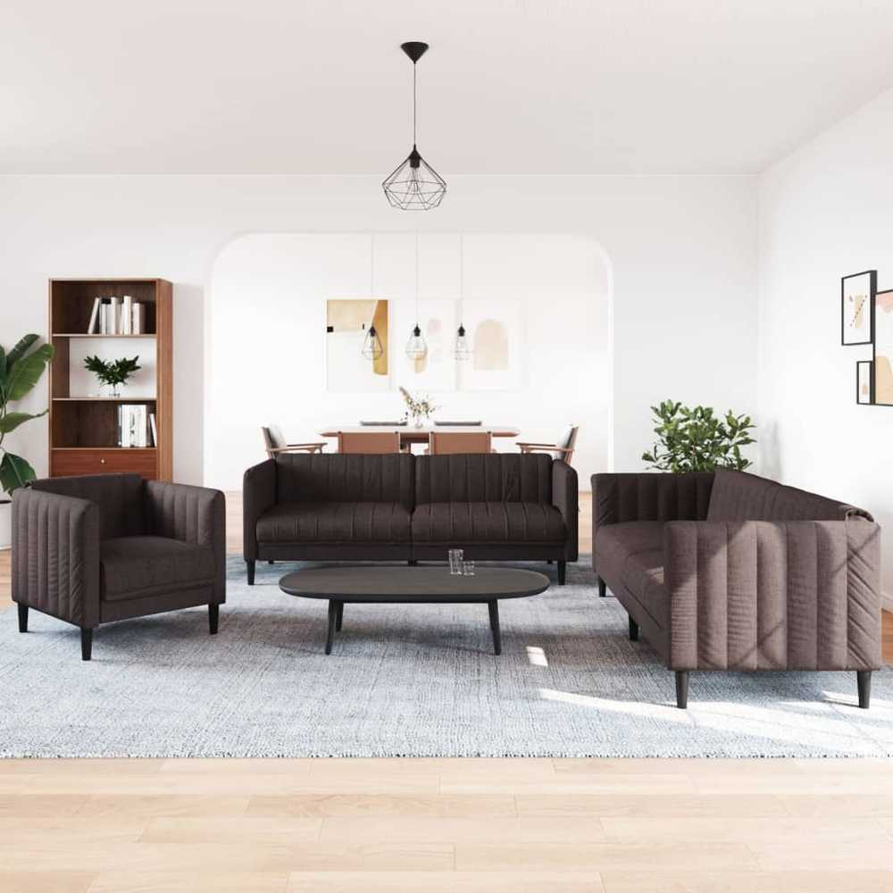 Sofa Sofos komplektas, 3 dalių, tamsiai rudos spalvos, audinys