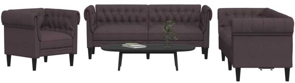 Sofa Sofos komplektas, 3 dalių, tamsiai rudos spalvos, audinys
