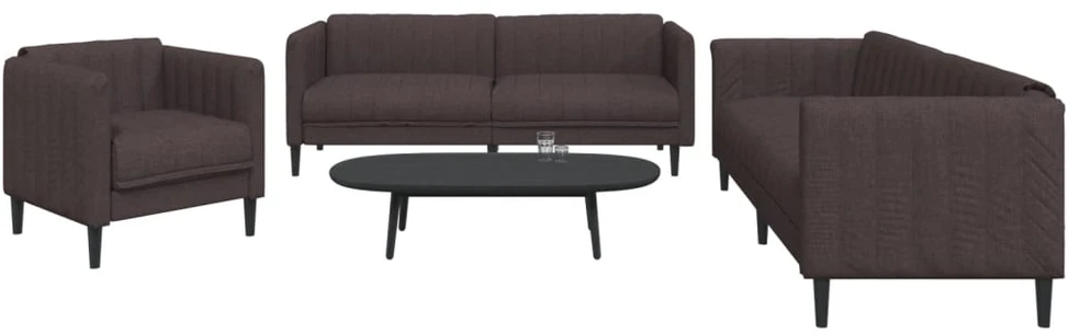 Sofa Sofos komplektas, 3 dalių, tamsiai rudos spalvos, audinys
