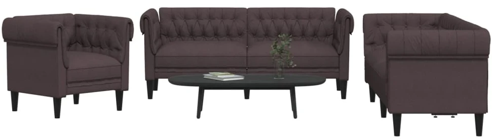Sofa Sofos komplektas, 3 dalių, tamsiai rudos spalvos, audinys