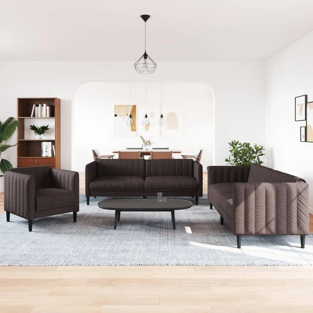 Sofa Sofos komplektas, 3 dalių, tamsiai rudos spalvos, audinys