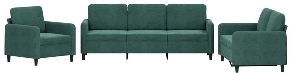 Sofa Sofos komplektas, 3 dalių, tamsiai žalios spalvos, aksomas