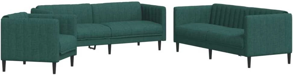 Sofa Sofos komplektas, 3 dalių, tamsiai žalios spalvos, audinys