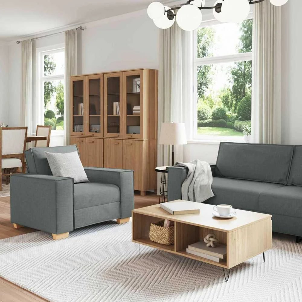 Sofa 3 vnt. Tamsiai pilka Lino mišinio audinys