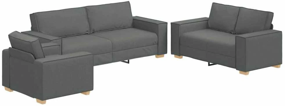 Sofa 3 vnt. Tamsiai pilka Lino mišinio audinys