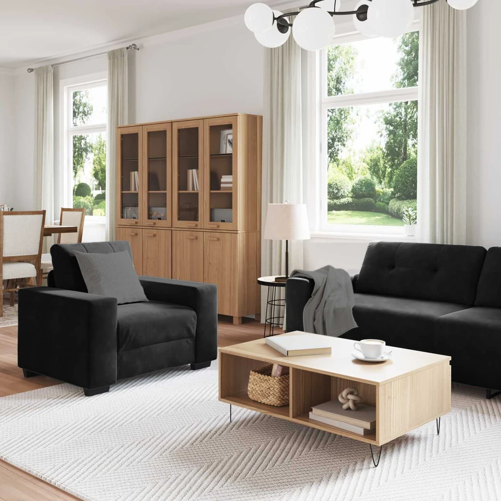 Sofa Sofos komplektas 3 vnt. Juoda Aksomas