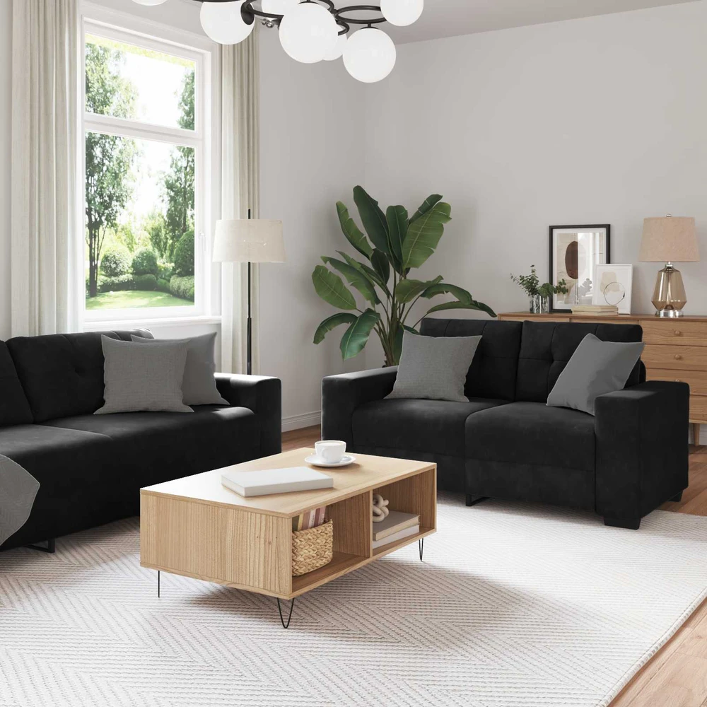 Sofa Sofos komplektas 3 vnt. Juoda Aksomas