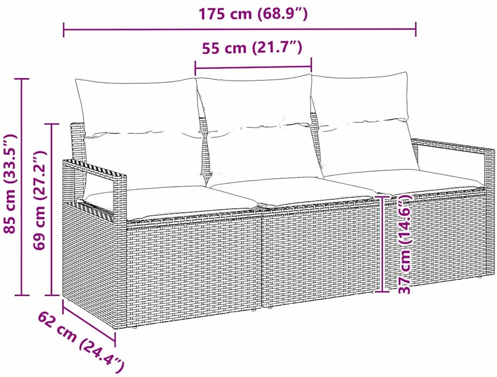 Sofos komplektas 3 vnt. Juoda poliratanas