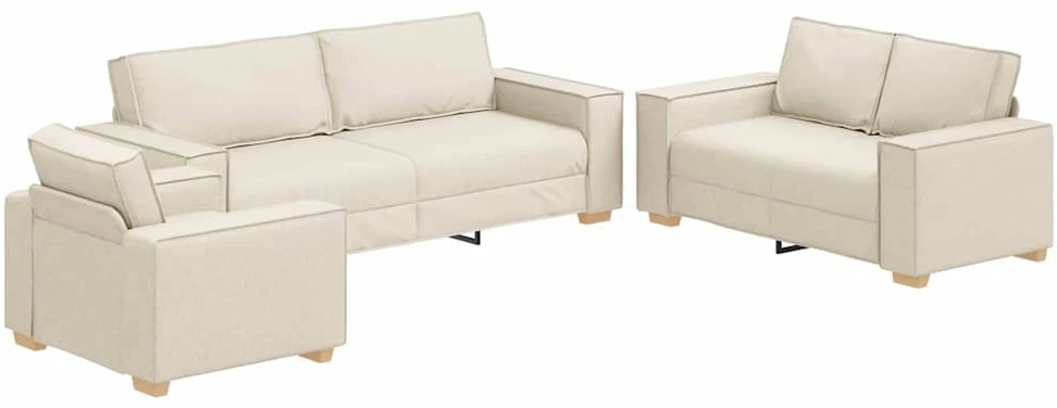 Sofa Sofos komplektas 3 vnt. Smėlio Lino mišinio audinys