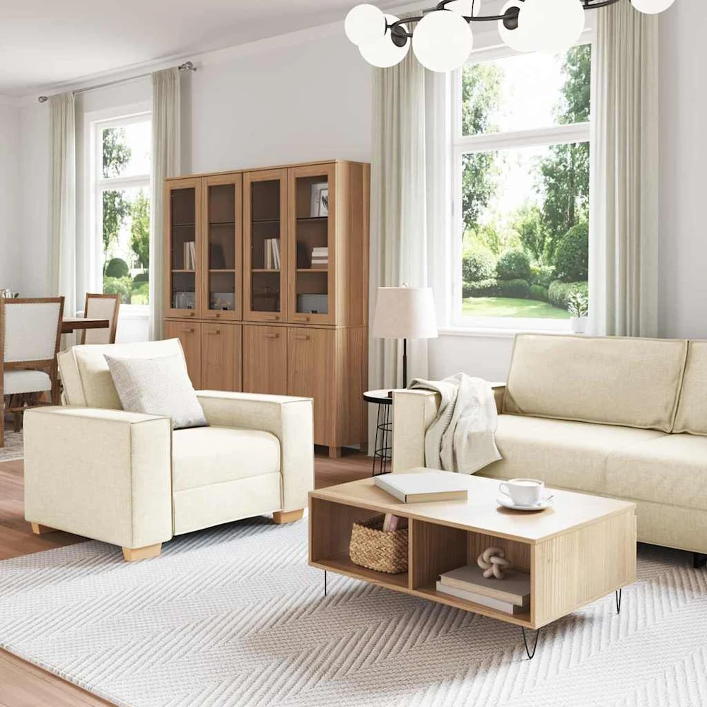 Sofa Sofos komplektas 3 vnt. Smėlio Lino mišinio audinys